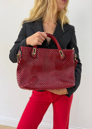 one size red woven-effect structured handbag — photographed on Lily