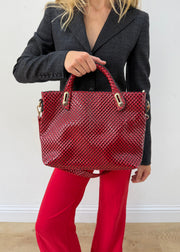 one size red woven-effect structured handbag — photographed on Lily