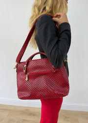 one size red woven-effect structured handbag — photographed on Lily