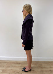 small purple oversized-collar fitted blazer — photographed on Lily