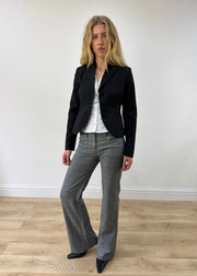 small black cropped single-button blazer — photographed on Lily