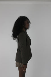 alternate-side view of dark olive single-button blazer