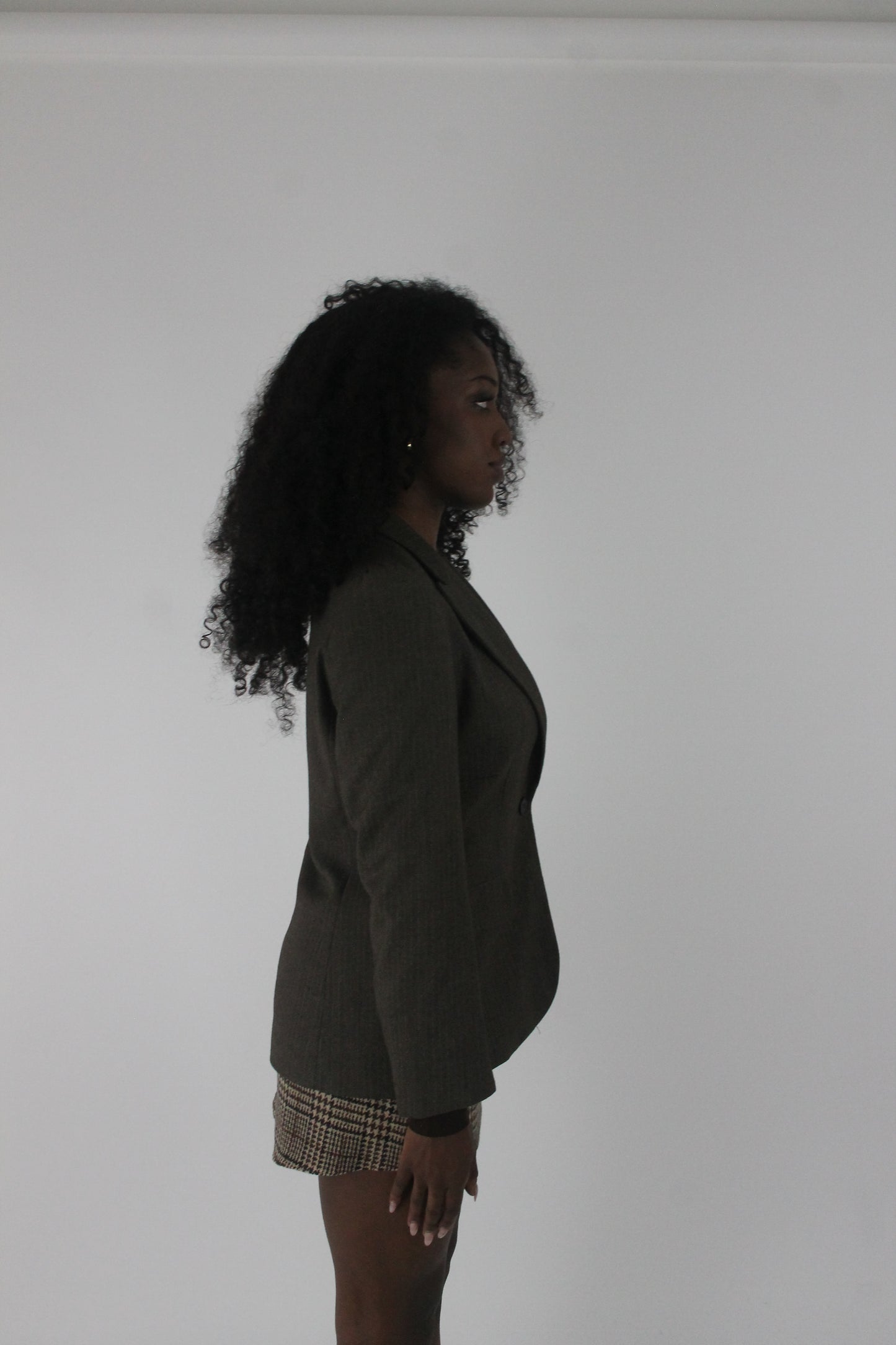 alternate-side view of dark olive single-button blazer