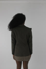 back view of dark olive single-button blazer