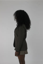 side view of dark olive single-button blazer