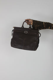 alternate-side view of dark brown structured handbag
