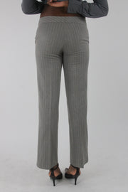 back view of grey pinstripe straight-leg trousers