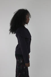 alternate-side view of purple oversized-collar fitted blazer