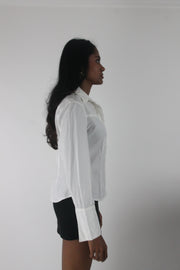 alternate-side view of white fitted long-sleeve button-up shirt