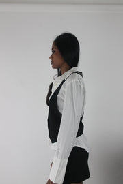 front view of white fitted long-sleeve button-up shirt