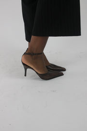 back view of brown pointed-toe slingback kitten heels