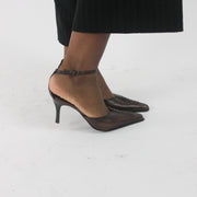 back view of brown pointed-toe slingback kitten heels