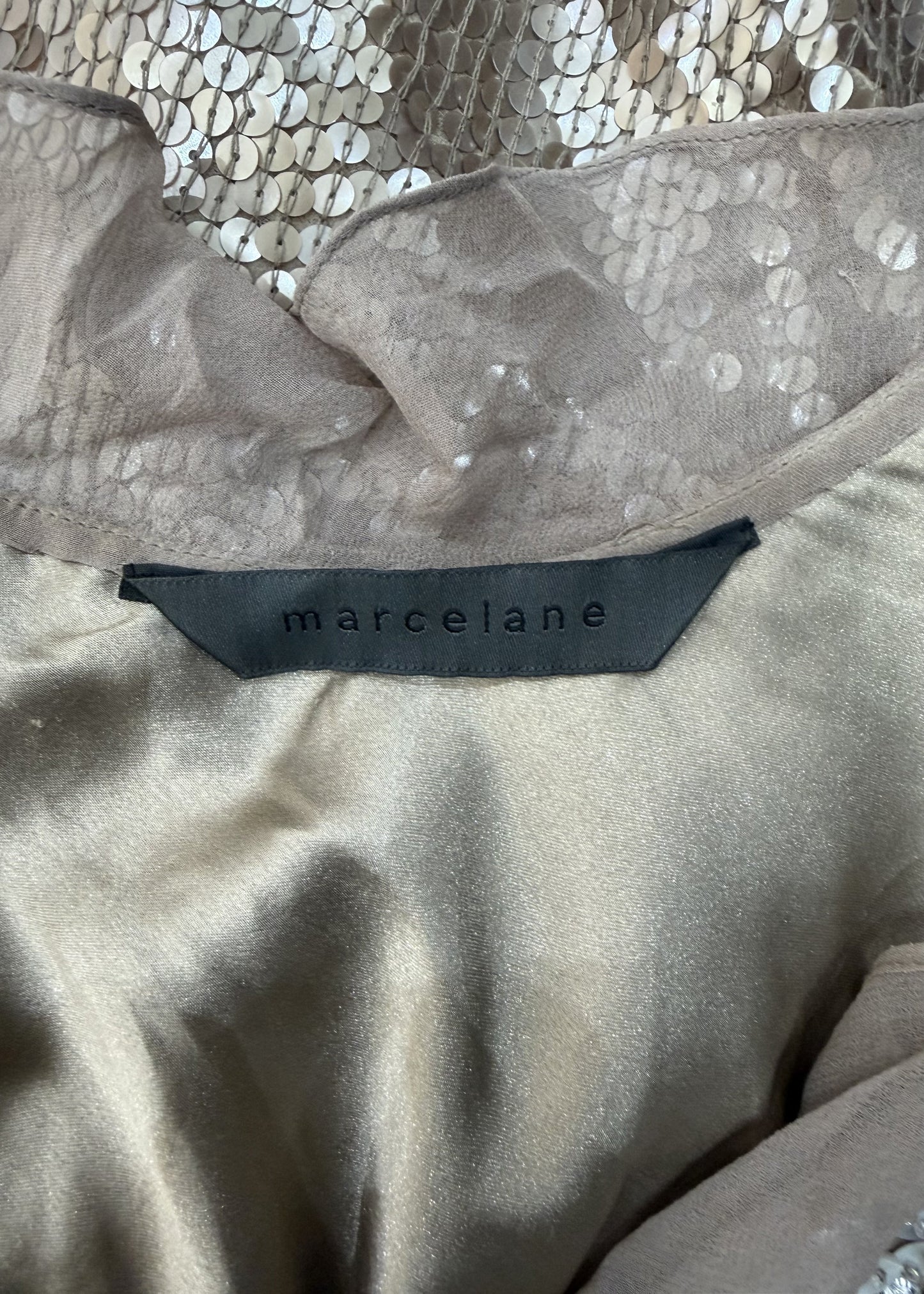 extra small/small beige sequin midi dress – label photo