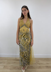 small/medium yellow sequin maxi dress – model portrait