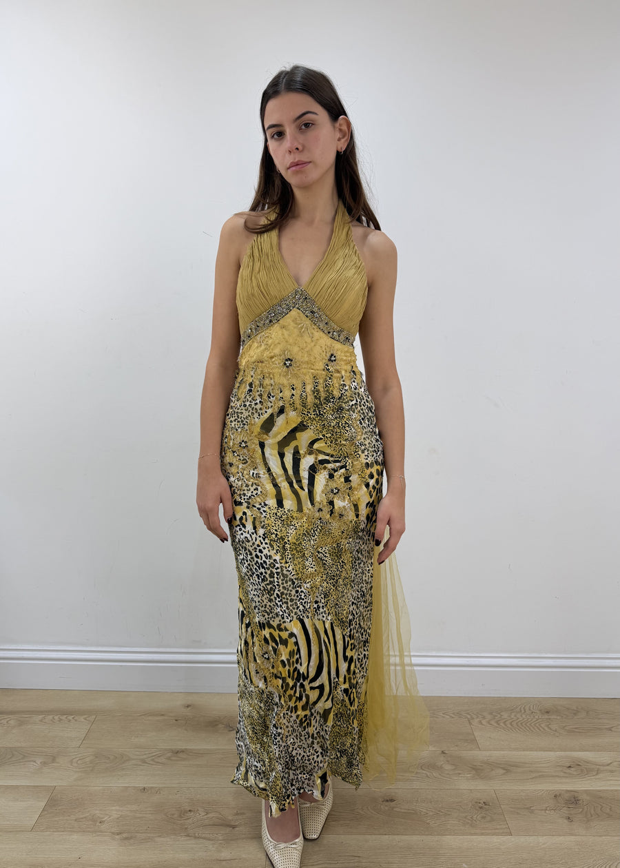 small/medium yellow sequin maxi dress – model portrait