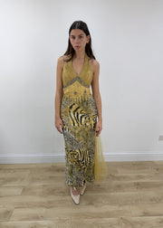 small/medium yellow sequin maxi dress – full outfit view