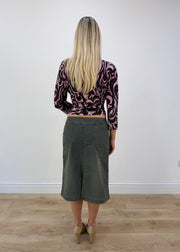 Small grey Terranova denim midi skirt back