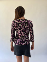 back to school drop purple black and white swirl print top back