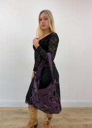 large purple woven leather shoulder bag 1