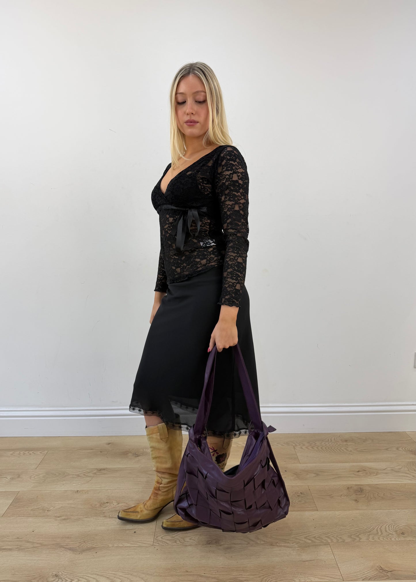large purple woven leather shoulder bag 4