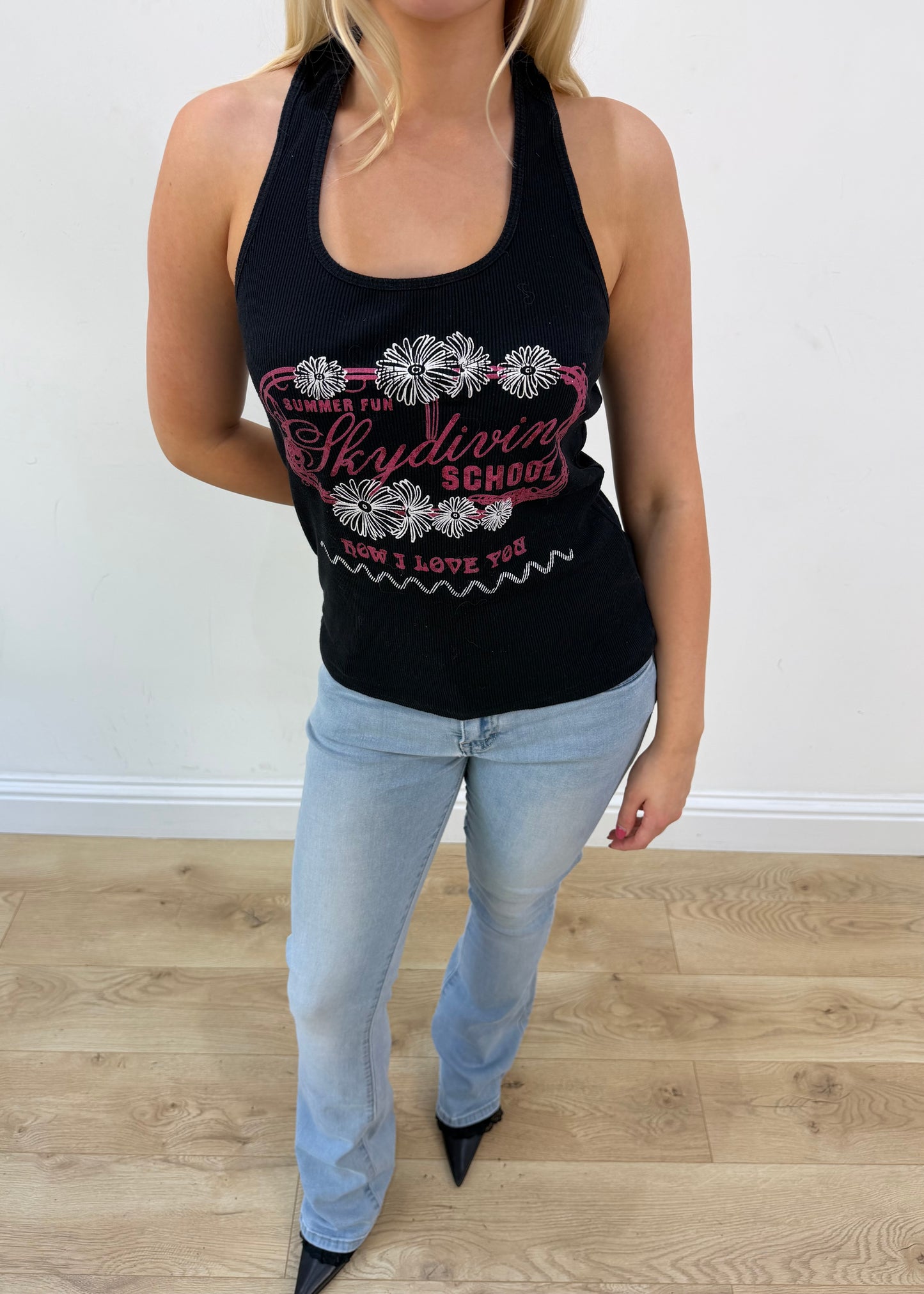 small/medium black halterneck tank top