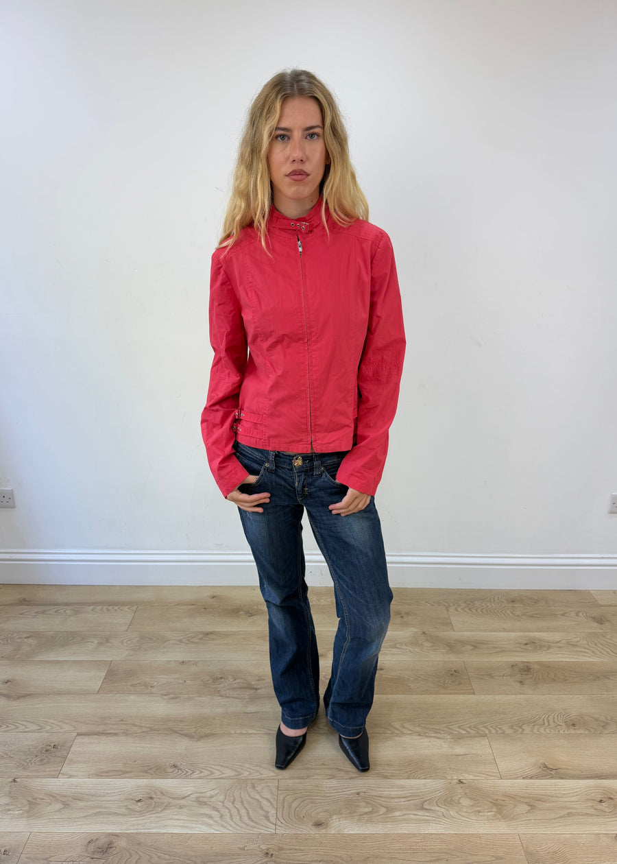 medium red buckle detail zip jacket image 1