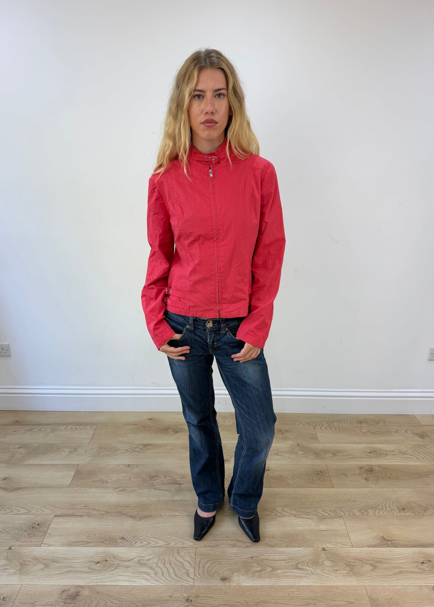 medium red buckle detail zip jacket image 1