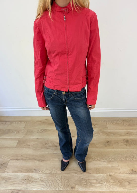 medium red buckle detail zip jacket image 2