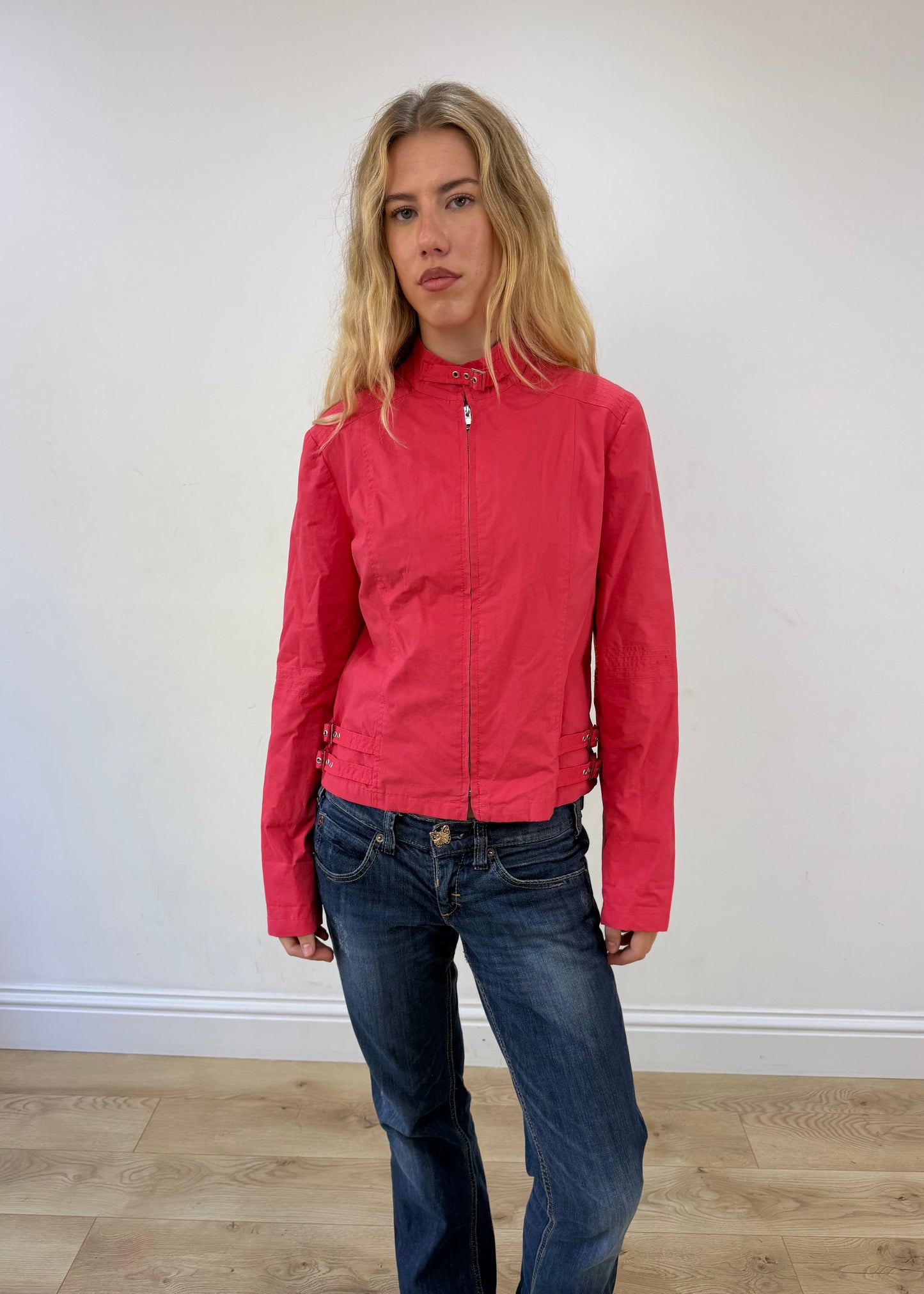 medium red buckle detail zip jacket image 4