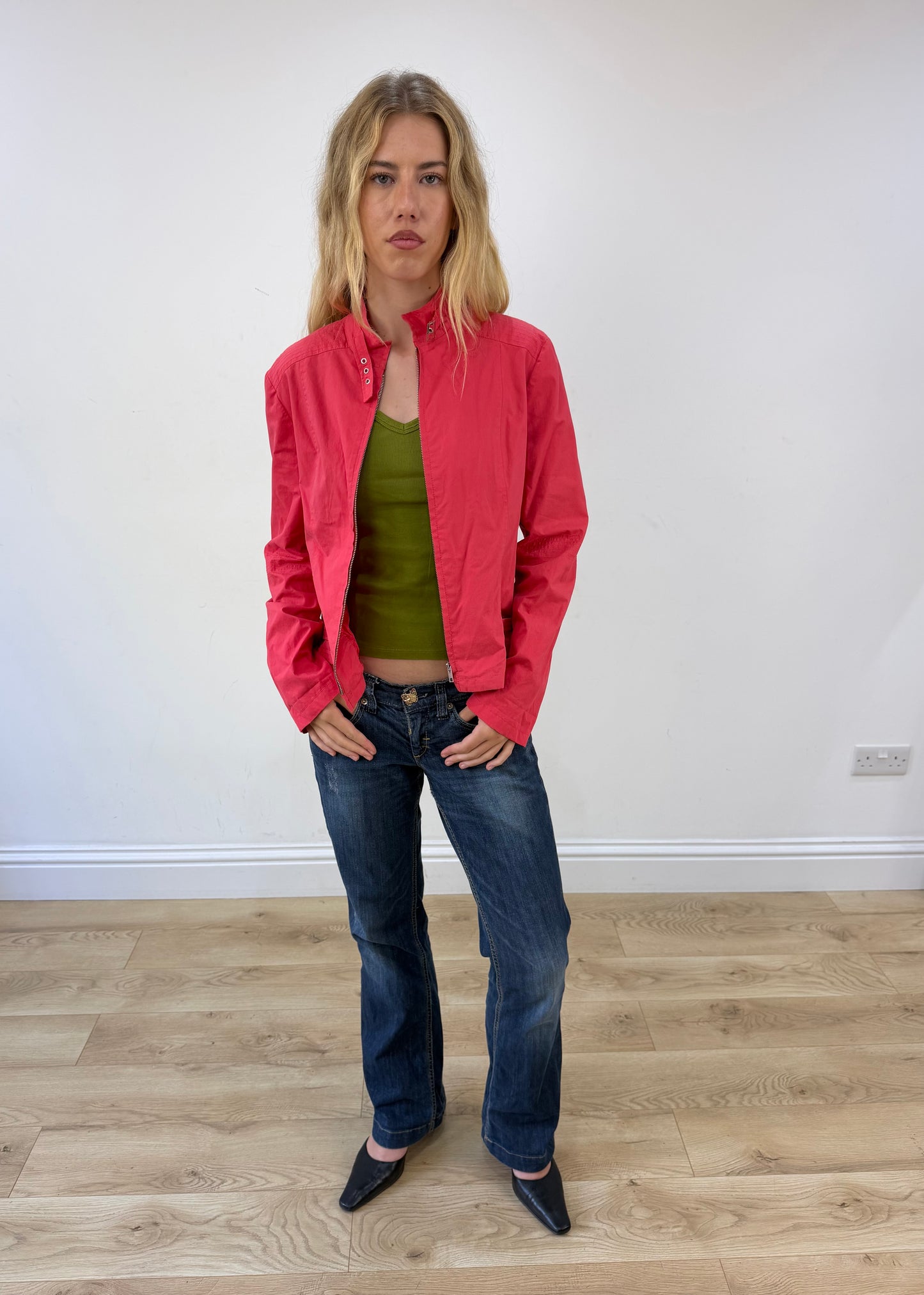 medium red buckle detail zip jacket image 8