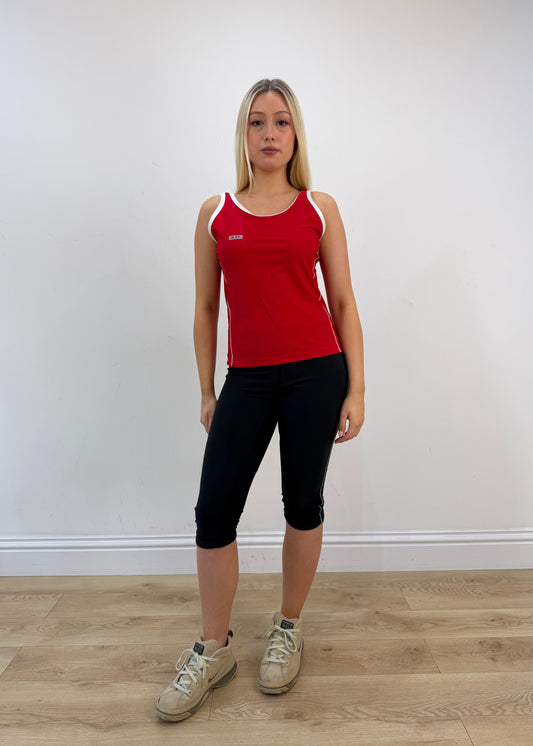 medium red tank top with cut out back detail
