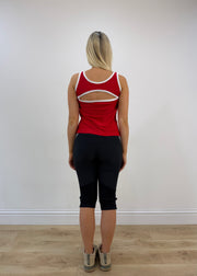 medium red tank top with cut out back detail