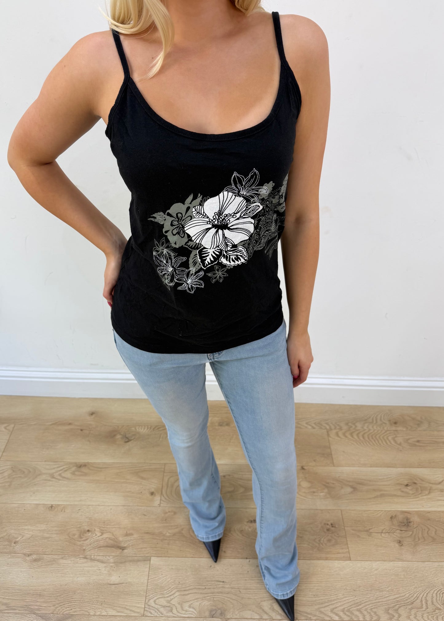 small/medium black floral cami top