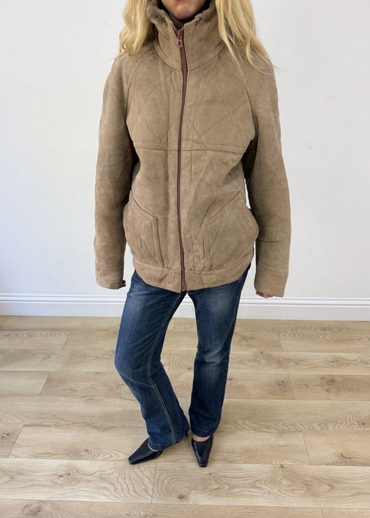 large beige faux suede jacket photo 2