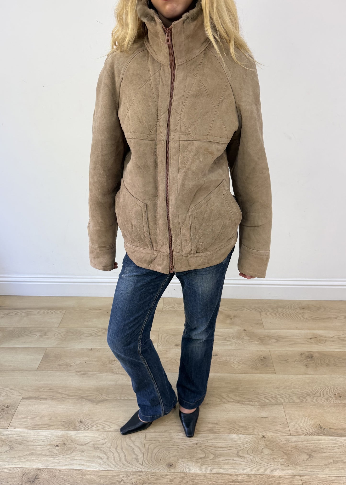 large beige faux suede jacket photo 2