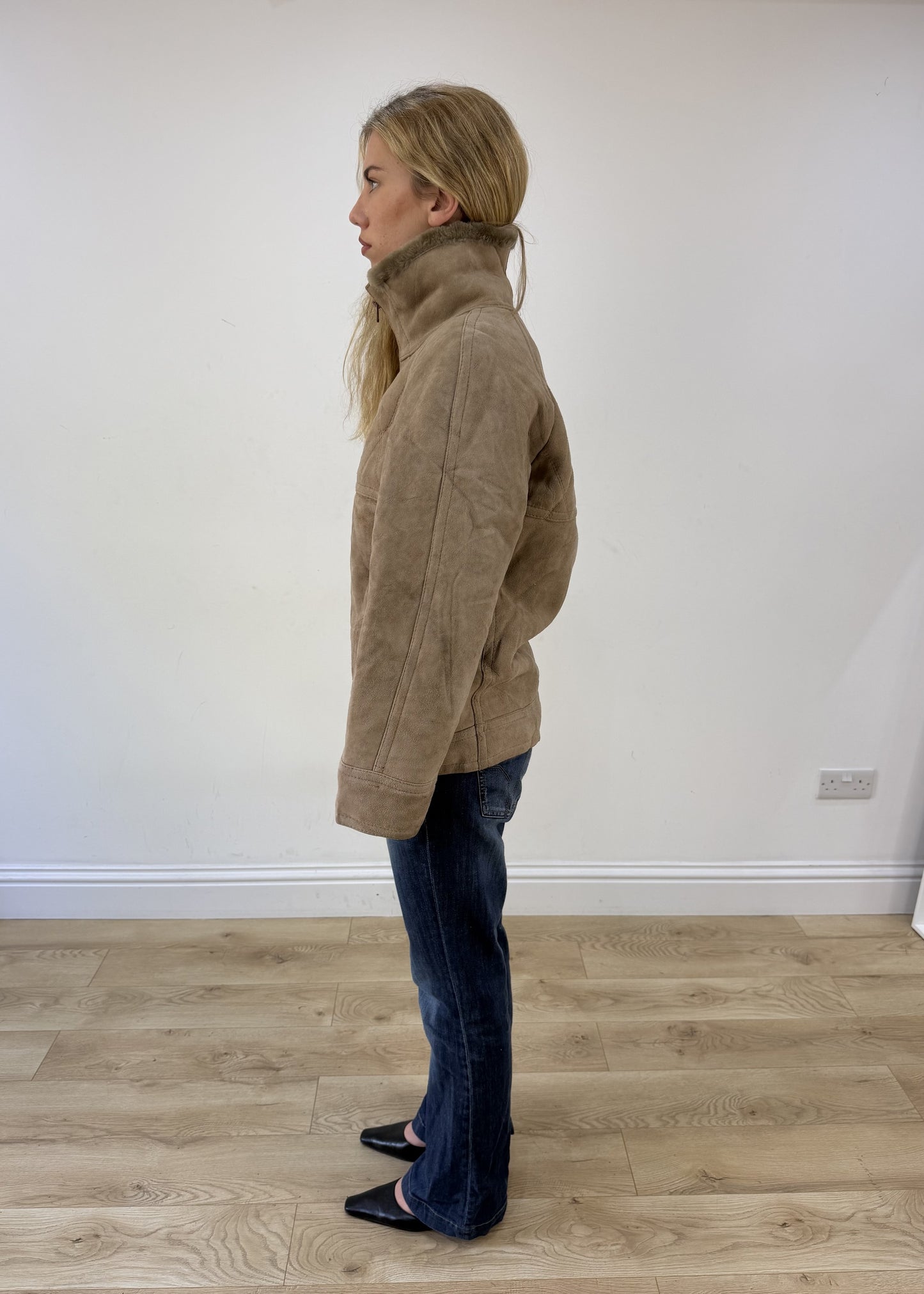 large beige faux suede jacket photo 5