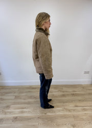 large beige faux suede jacket photo 6