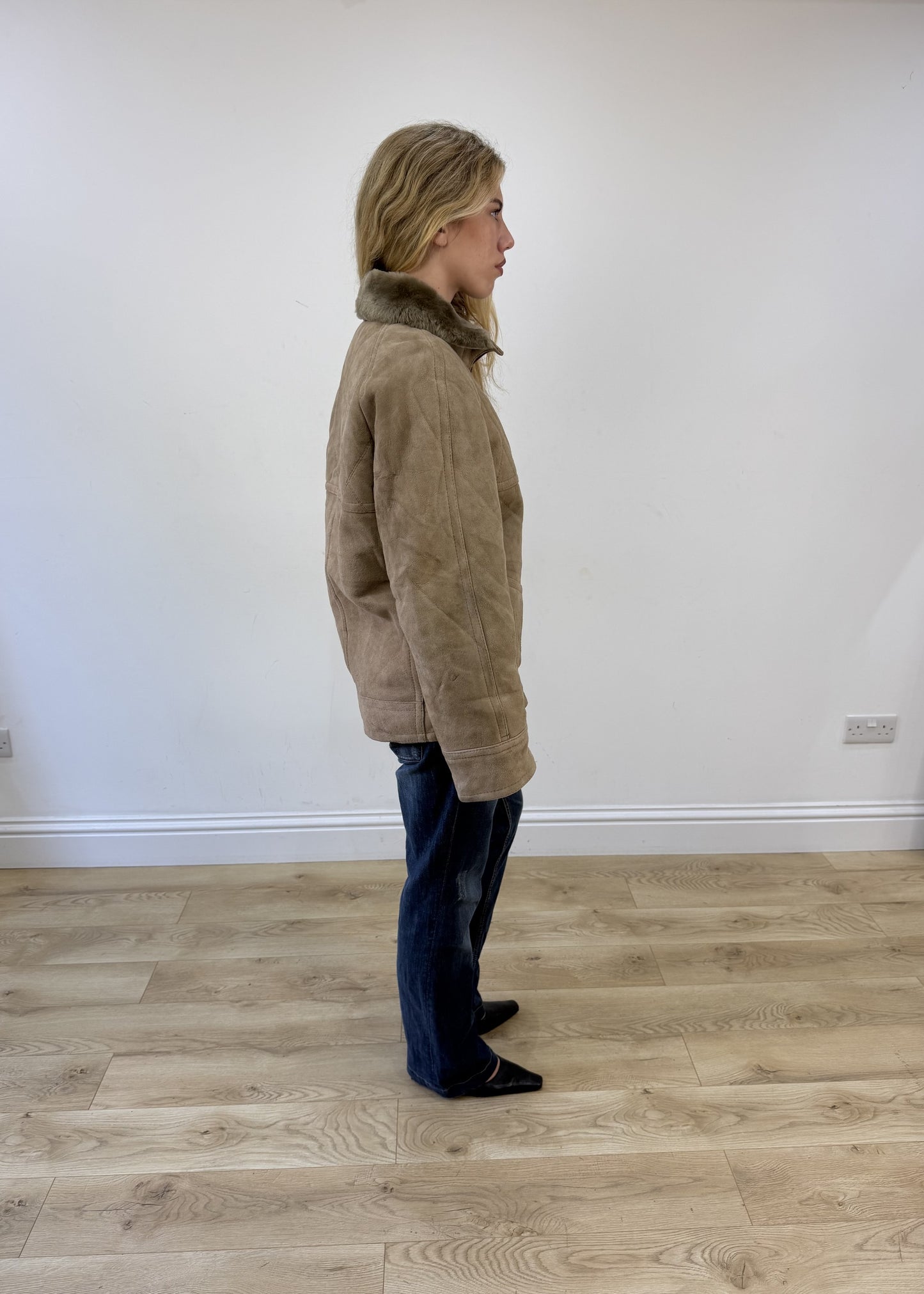 large beige faux suede jacket photo 6