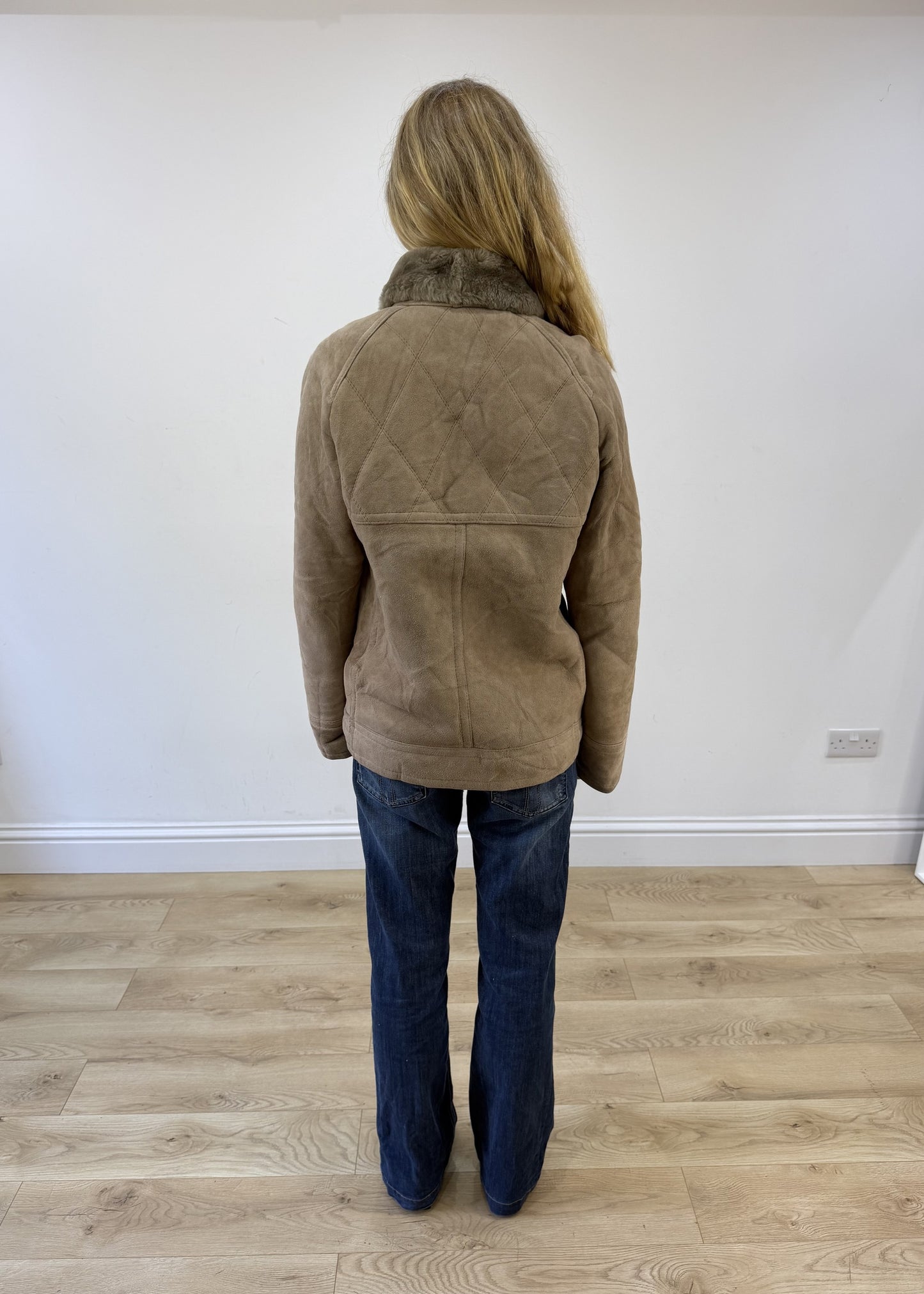 large beige faux suede jacket photo 7