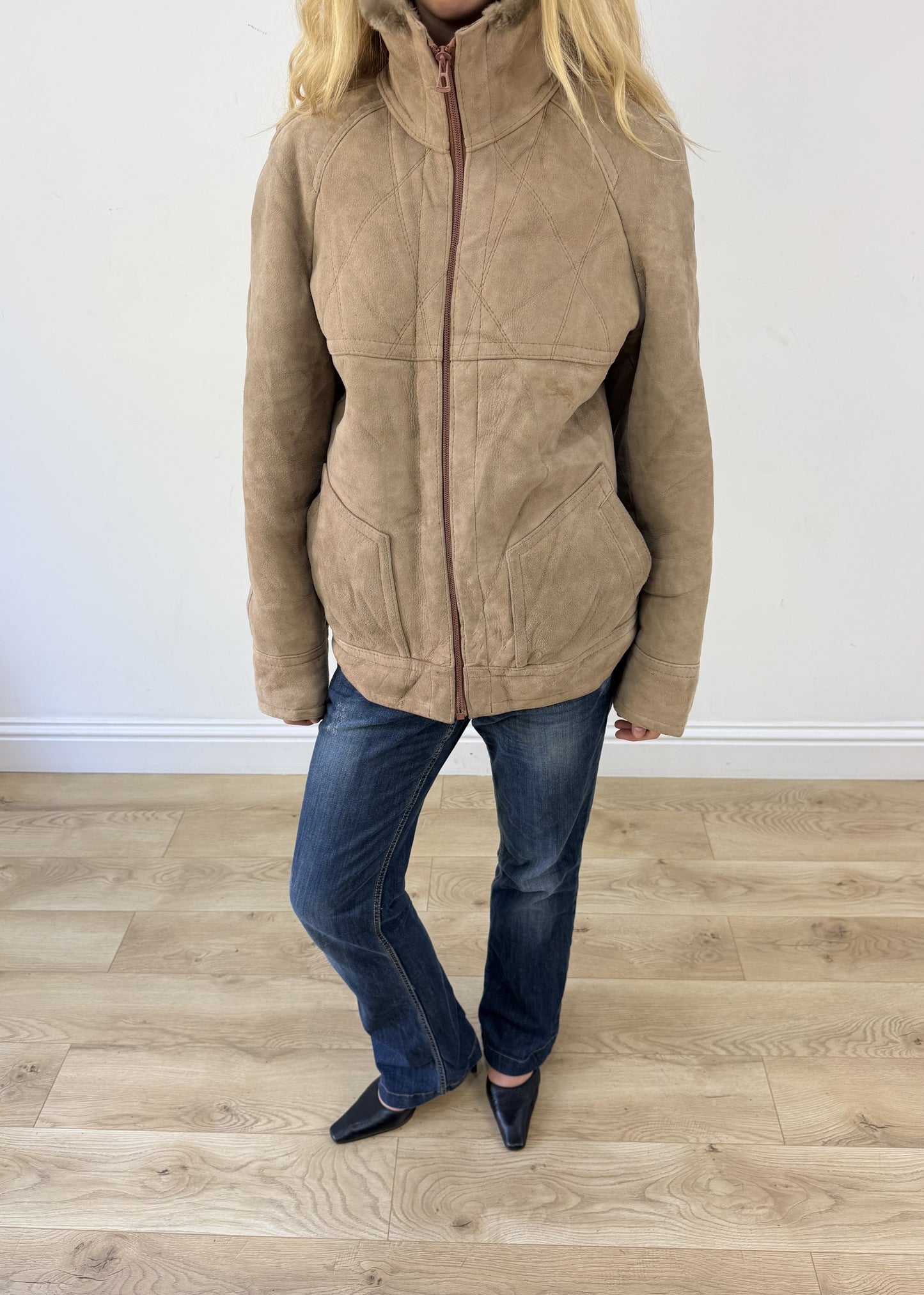 large beige faux suede jacket photo 8