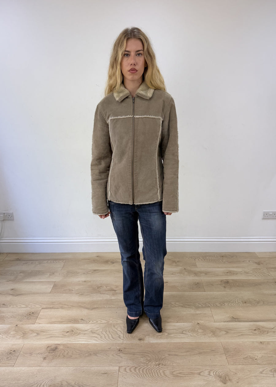 medium grey suede style zip up jacket photo 1