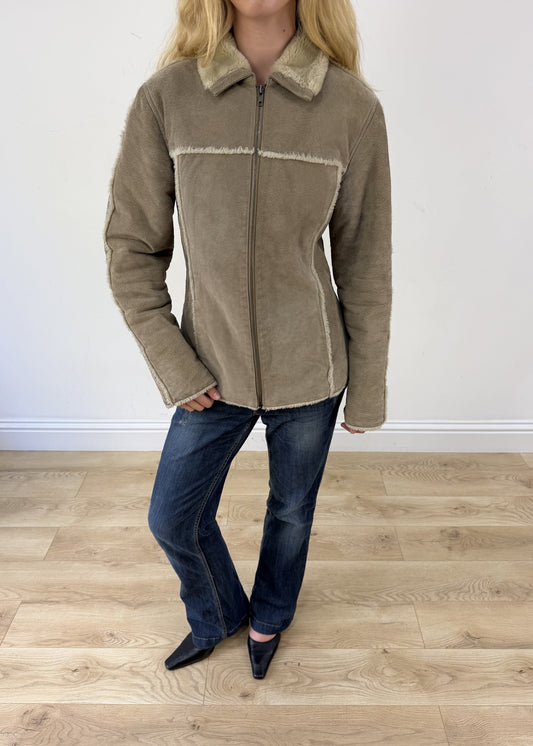 medium grey suede style zip up jacket photo 2
