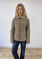 medium grey suede style zip up jacket photo 3