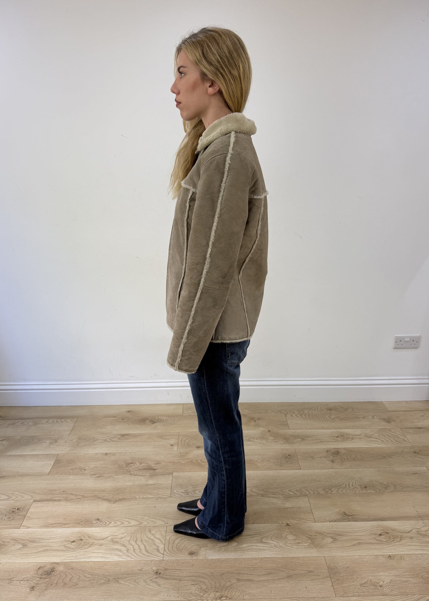 medium grey suede style zip up jacket photo 5