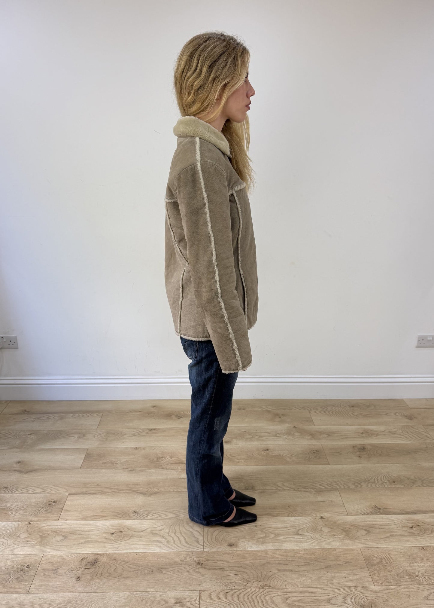 medium grey suede style zip up jacket photo 6