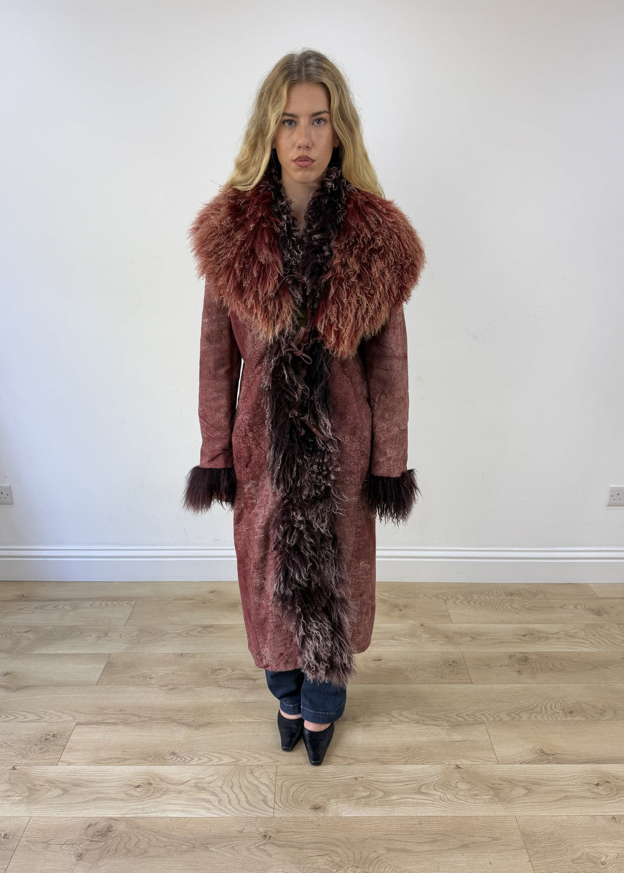 medium purple faux suede afghan style coat photo 1