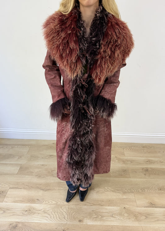 medium purple faux suede afghan style coat photo 2
