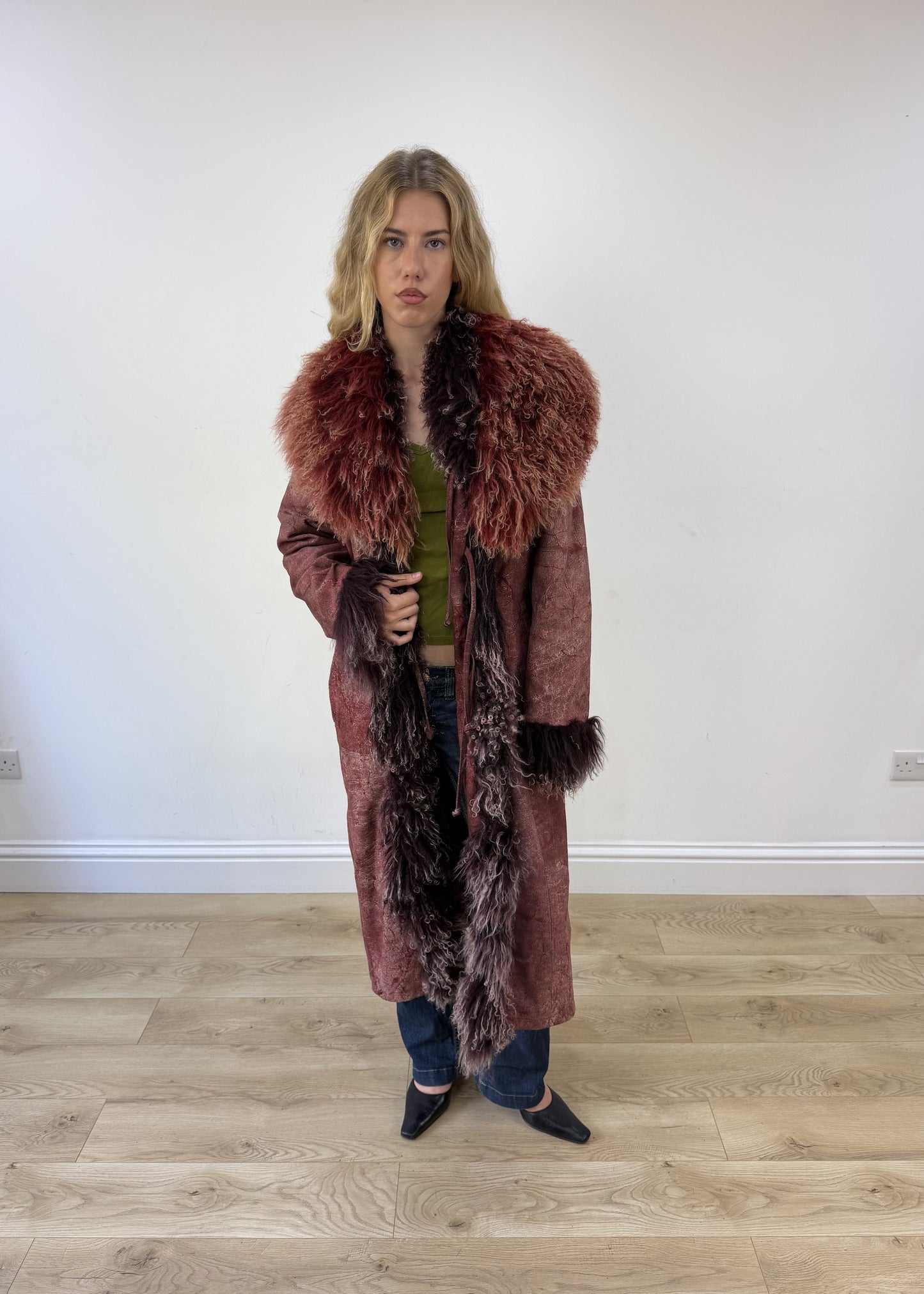 medium purple faux suede afghan style coat photo 4