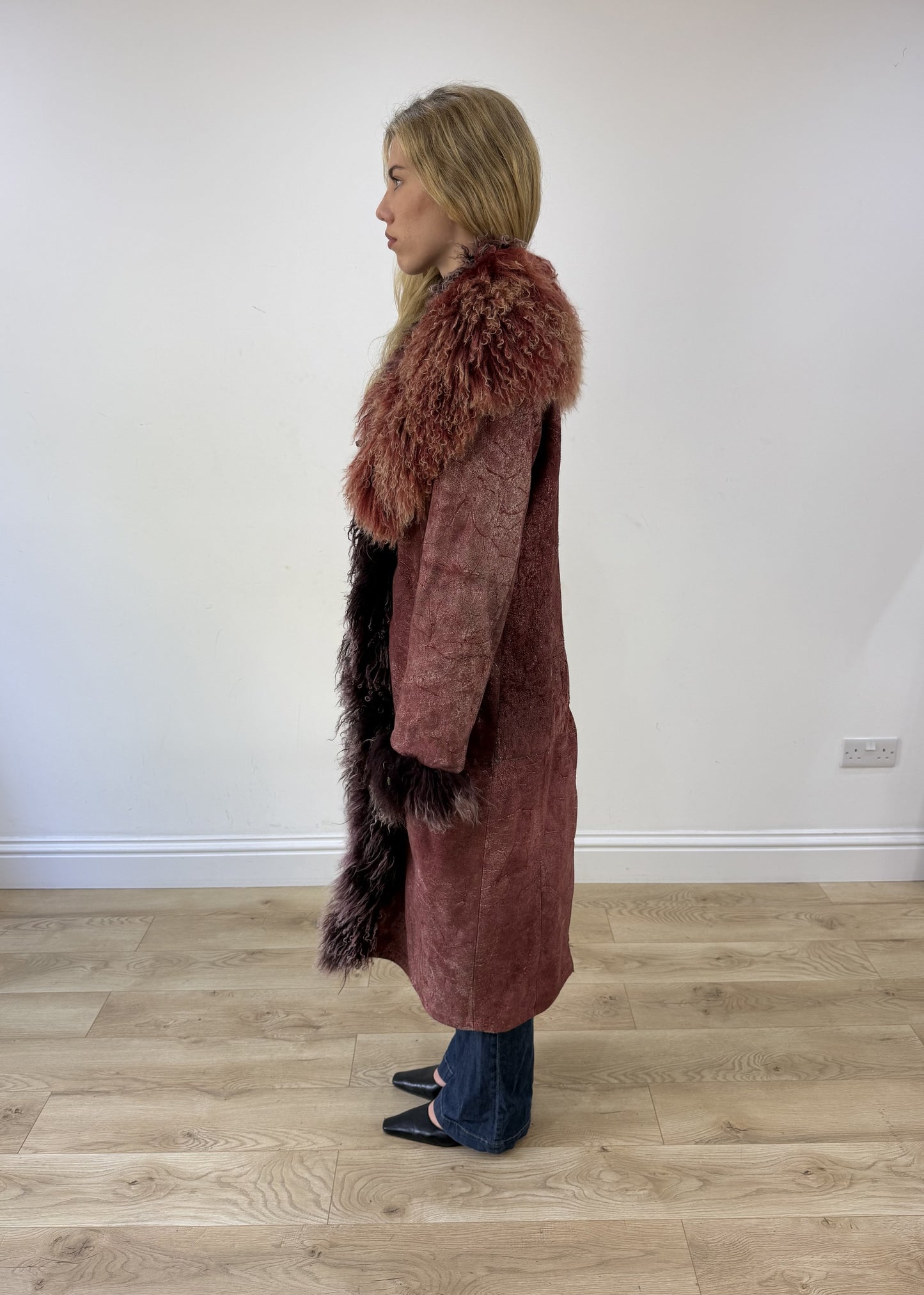 medium purple faux suede afghan style coat photo 5