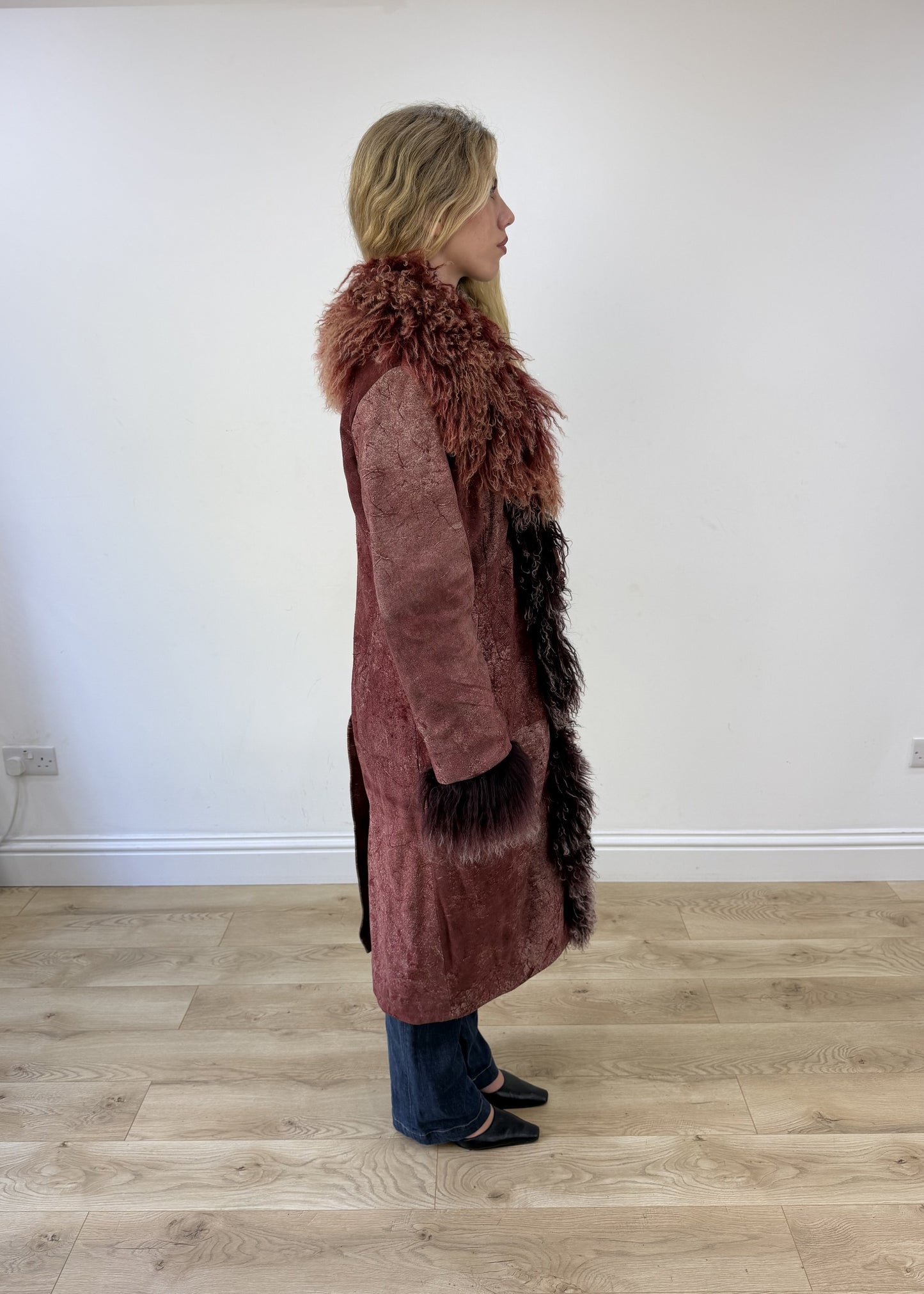 medium purple faux suede afghan style coat photo 6